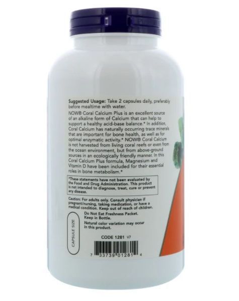 Кораловий кальцій NOW Coral Calcium Plus 250 вегетаріанських капсул 5899 фото