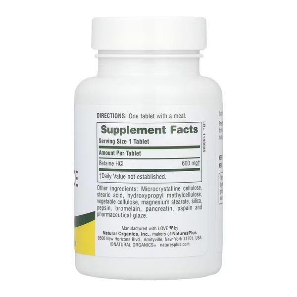 Бетаина гидрохлорид Nature's Plus Betaine Hydrochloride 600mg 90 таб 2976278009 фото
