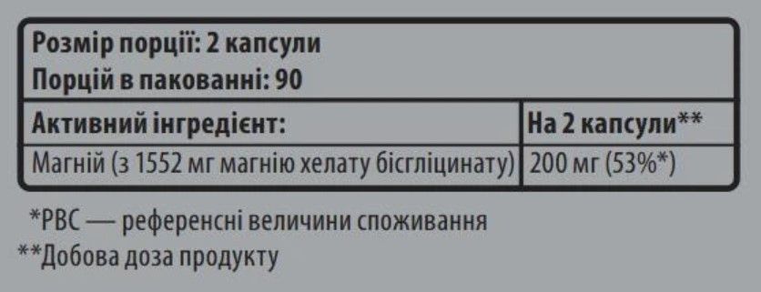 Магній хелат бісгліцинат для нервової системи та тренування Sporter Magnesium Chelate 100 mg 180 капс 3156186721 фото