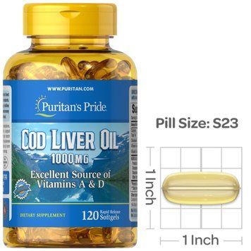 Жирные кислоты с витамином A и D Puritan's Pride Cod Liver Oil 1000 mg Vitamins A&D 120 капсул 22494 фото