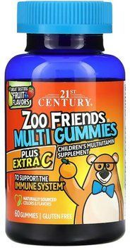 Мультивітаміни для дітей з вітаміном C 21st Century Zoo Friends Multi Gummies Plus Extra C 60 жев таб фруктовим 3108184156 фото