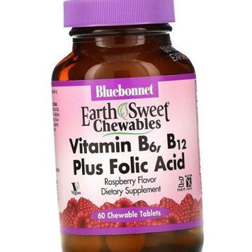 Витамин Б6 + Б12 Фолиевая кислота Bluebonnet Nutrition Vitamin B6, B12 Plus Folic Acid 60 жев таб малина 19732 фото