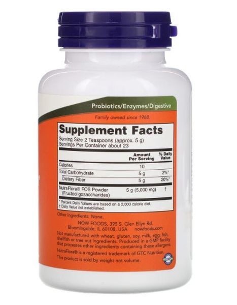 Фруктоолигосахариды NOW NutraFlora FOS pure powder 113 г 19049 фото
