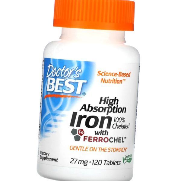 Хелатний бисглицинат заліза Doctor's s BEST High Absorption Iron Chelated with Ferrochel 120 таблеток 19205 фото