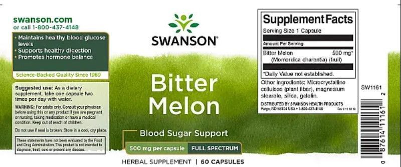 Горькая дыня Swanson Bitter Melon 500 mg 60 капс 3197440162 фото