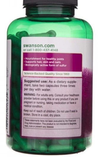 МСМ сера для суставов Swanson MSM 500 mg 250 caps 20770 фото