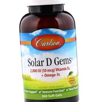 Омега Д3 Carlson Labs Solar D Gems 2,000 IU Vitamin D3 + Omega-3s 360 капс лимон 18939 фото