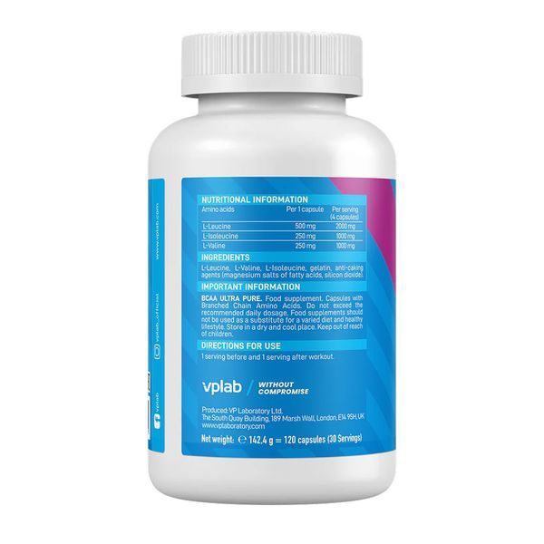 Амінокислоти BCAA VPLab BCAA Ultra Pure 120 капс 2956575294 фото