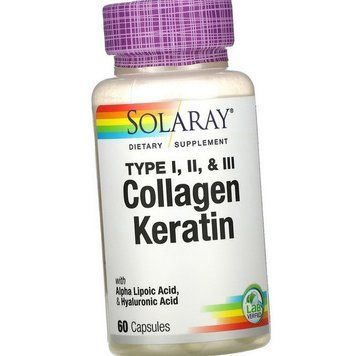 Коллаген и Кератин для волос Solaray Collagen Keratin type 1,2, & 3 60 капсул 19941 фото