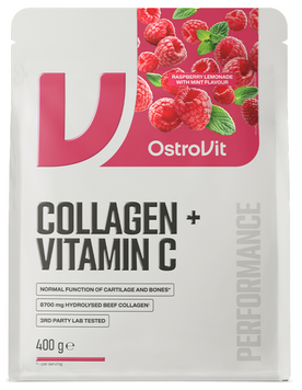 Коллаген OstroVit Collagen + Vitamin C 400 грамм малина с мятой 19239-04 фото