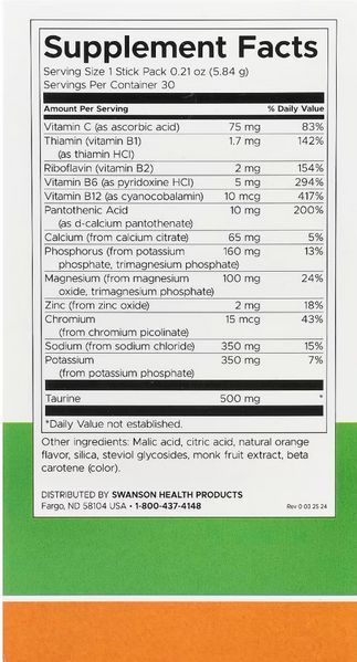 Электролитная смесь для гидратации без сахара Swanson Simply Hydrate 30 саше апельсиновый вкус 2956576523 фото