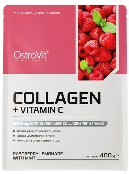 Коллаген OstroVit Collagen + Vitamin C 400 грамм малина с мятой 19239-04 фото