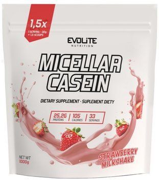 Казеин сывороточный белок Evolite Nutrition Micellar Casein 1 kg клубничный молочный коктель 23575-04 фото