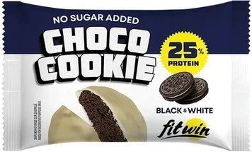 Протеїнове печиво без цукру з високим вмістом білка FitWin Choco Cookie 40 g black white 3156186740 фото