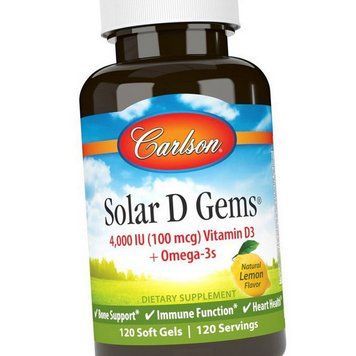 Вітамін Д Омега 3 Carlson Labs Solar D Gems Vitamin D3 Omega-3s 120 капс лимон 18933 фото
