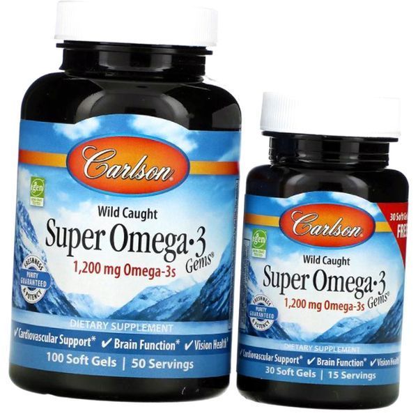 Омега 3 1200мг Carlson Labs Super Omega 3 100+30 капс Риб'ячий жир 11065 фото