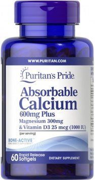 Кальций Магний витамин Д3 Absorbable Calcium 600 mg Plus Magnesium 300 mg Vitamin D3 25 mc 60 капс 19237 фото
