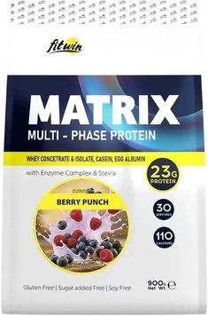Комплексний багатокомпонентний протеїн для набору маси FitWin Matrix Multi-Phase Protein 900 g ягідний пунш 3156186743 фото