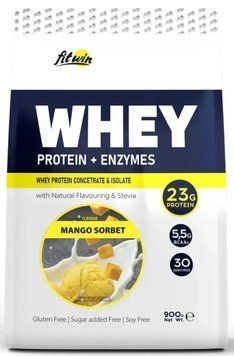 Концентрат сироваткового протеїну для чоловіків та жінок FitWin Whey Protein + Enzymes 900 g манго 3156186745 фото