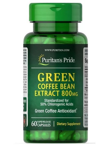 Экстракт зеленого кофе Puritan's Pride Green Coffee Bean Extract 800 mg 60 капсул 20207 фото