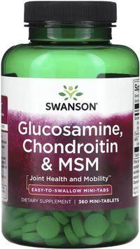 Глюкозамін хондроїтин і МСМ Swanson Glucosamine, Chondroitin&Msm Mini Tabs 360 таб 2956574463 фото
