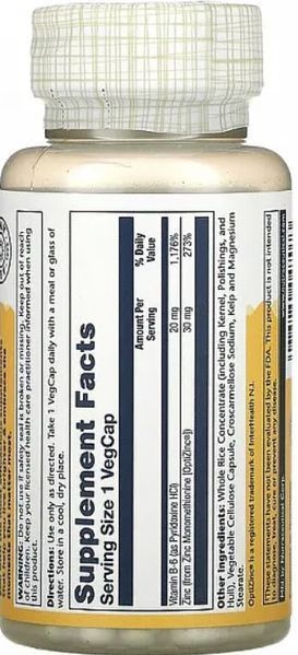 Цинк Solaray OptiZinc 30 mg 60 капс 19367 фото