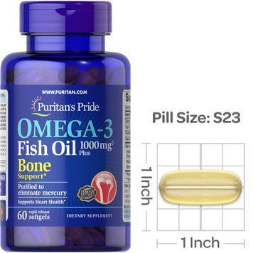 Омега 3 Puritan's Omega-3 Fish Oil 1000 mg Plus Bone Support 60 гел капс 8970 фото