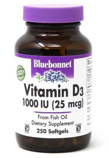Витамин Д 1000 Bluebonnet Nutrition Vitamin D3 1000 IU (25 mcg) 250 капсул 19737 фото