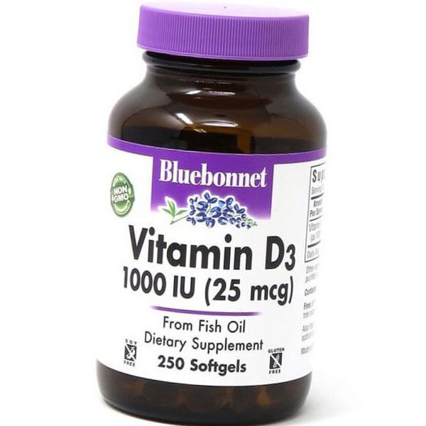 Витамин Д 1000 Bluebonnet Nutrition Vitamin D3 1000 IU (25 mcg) 250 капсул 19737 фото