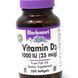 Витамин Д 1000 Bluebonnet Nutrition Vitamin D3 1000 IU (25 mcg) 250 капсул 19737 фото 1