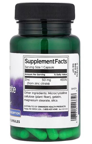 Цинк цитрат Swanson Zinc Citrate 50mg 60 caps 2956571463 фото