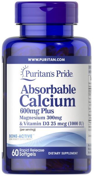 Кальций карбонат магний Puritan's Pride Absorbable Calcium 600 mg Plus Magnesium 300 mg 60 капсул 8671 фото