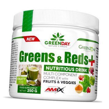 Комплекс вітамінів та мінералів з екстрактів овочів та фруктів AMIX Green & Reds+ 250г 22280 фото