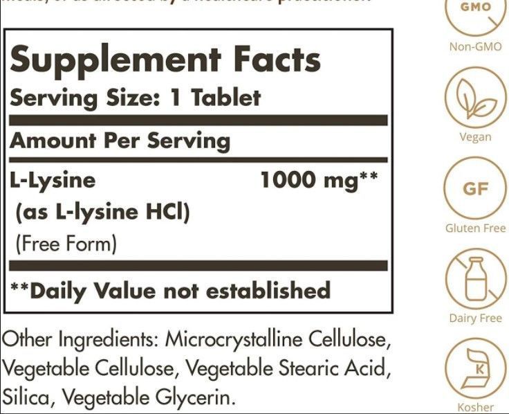 Лизин Solgar L-Lysine 1000 mg 50 таблеток 11526 фото
