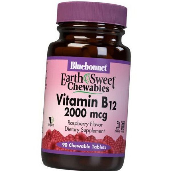 Витамин В12 Bluebonnet Nutrition Vitamin B12 2000 mcg 90 жевательных таб малина 19735 фото