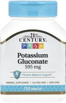 Калію глюконат 21st Century Potassium Gluconate 595 mg 110 таб 3108184146 фото