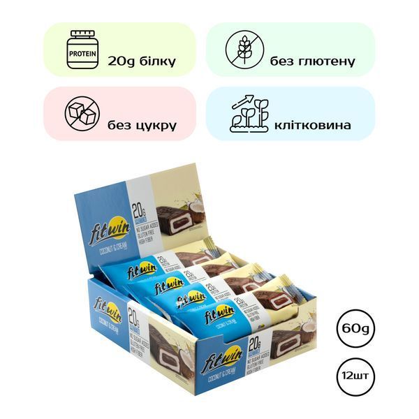 Протеиновые батончики FitWin 12х60g Coconat Cream 2956571532 фото