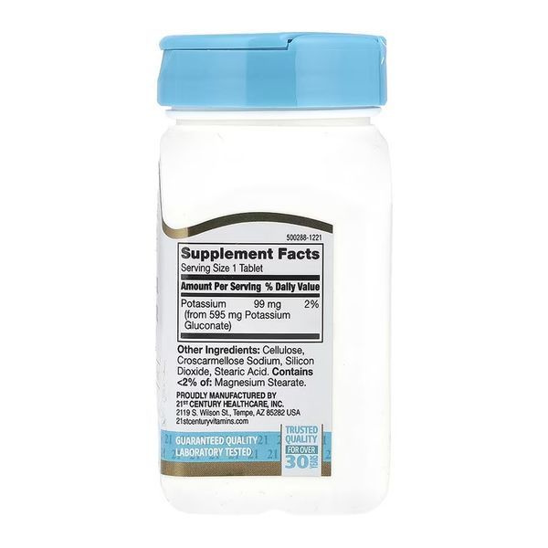 Калия глюконат 21st Century Potassium Gluconate 595 mg 110 таб 3108184146 фото