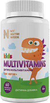 Вітаміни для дітей з кальцієм та магнієм жувальні My Nutri Week Kids Multivitamins 60 жов таб персик 3028839794 фото