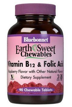 Витамин Б-12 Bluebonnet Nutrition Витамин В12 Vitamin B12 Folic Acid 90 жевательных таб малина 19768 фото