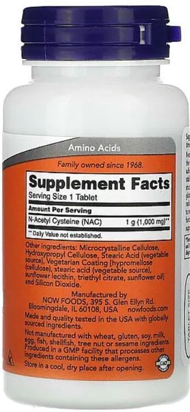Ацетилцистеин NOW NAC 1000 mg 60 tabs 23458 фото