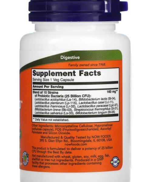 Комплекс пробиотиков NOW Foods Probiotic 25 Billion 50 капсул 9142 фото