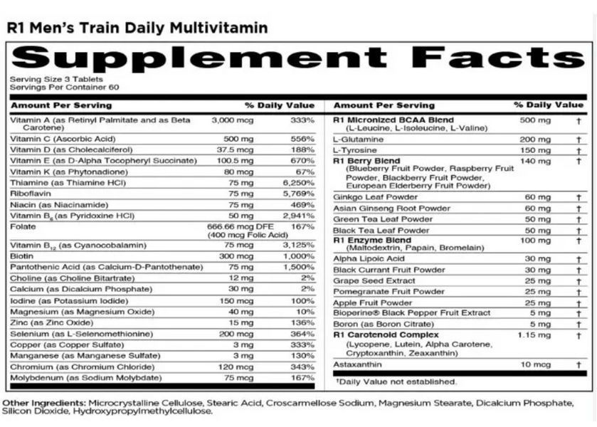 Витамины для мужчин R1 (Rule One) Men's Train Daily 180 таб 19893 фото