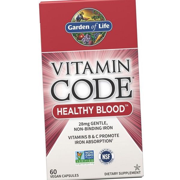 Витамины для здоровья Крови Garden Of Life Vitamin Code Healthy Blood 60 капсул От анемии 20394 фото