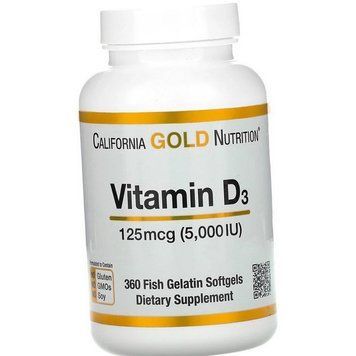 Вітамін Д3 5000 California Gold Nutrition Vitamin D3 125 mcg 5,000 IU 360 гел капс 20741 фото