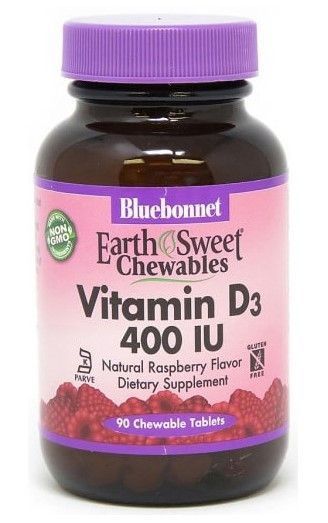 Витамин Д3 Bluebonnet Nutrition Vitamin D3 400 IU 90 жевательных таб малина 19766 фото