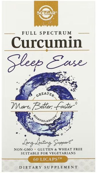 Куркумин комплекс для улучшения сна Solgar Full Spectrum Curcumin Sleep Ease 60 капсул 21676 фото
