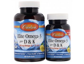 Омега 3 + вітамін Д3, К2 Carlson Labs Elite Omega-3 mg 700 plus D3 K2 60капс + 30капс 18582 фото