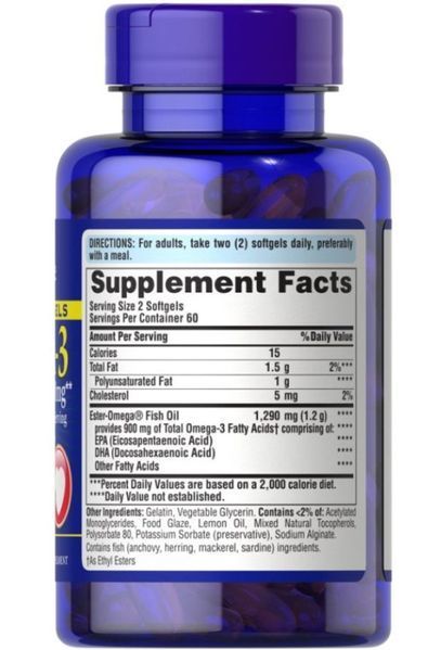 Омега 3 жирные кислоты Omega-3 Fish Oil 1290 mg 120 мини капсул Рыбий жир 18986 фото