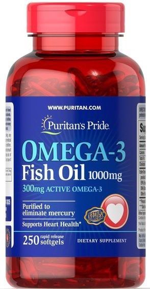 Омега-3 жирні кислоти Puritan's Pride Omega-3 Fish Oil 1000 mg 250 капсул риб'ячий жир 8380 фото